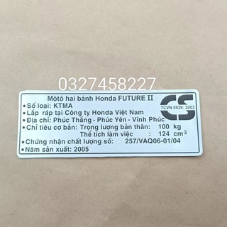 Tem cacte thông số năm sản xuất xe future 2 đời 2005