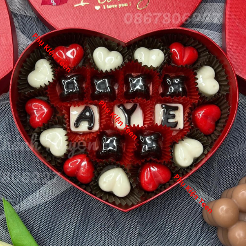 Socola valentine hộp trái tim 25-28 viên thơm ngon đậm vị ít ngọt tặng người yêu bạn gái kèm thiệp và túi