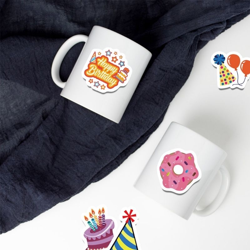Set combo miếng dán sticker Happy Birthday chúc mừng sinh nhật dán nón mũ bảo hiểm laptop vali sổ đàn guitar điện thoại