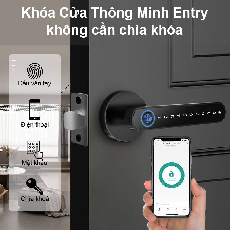 Khóa vân tay TUYA, khóa điện tử, khoá cửa thông minh,Khóa cửa vân tay 4 cách để mở khóa cửa