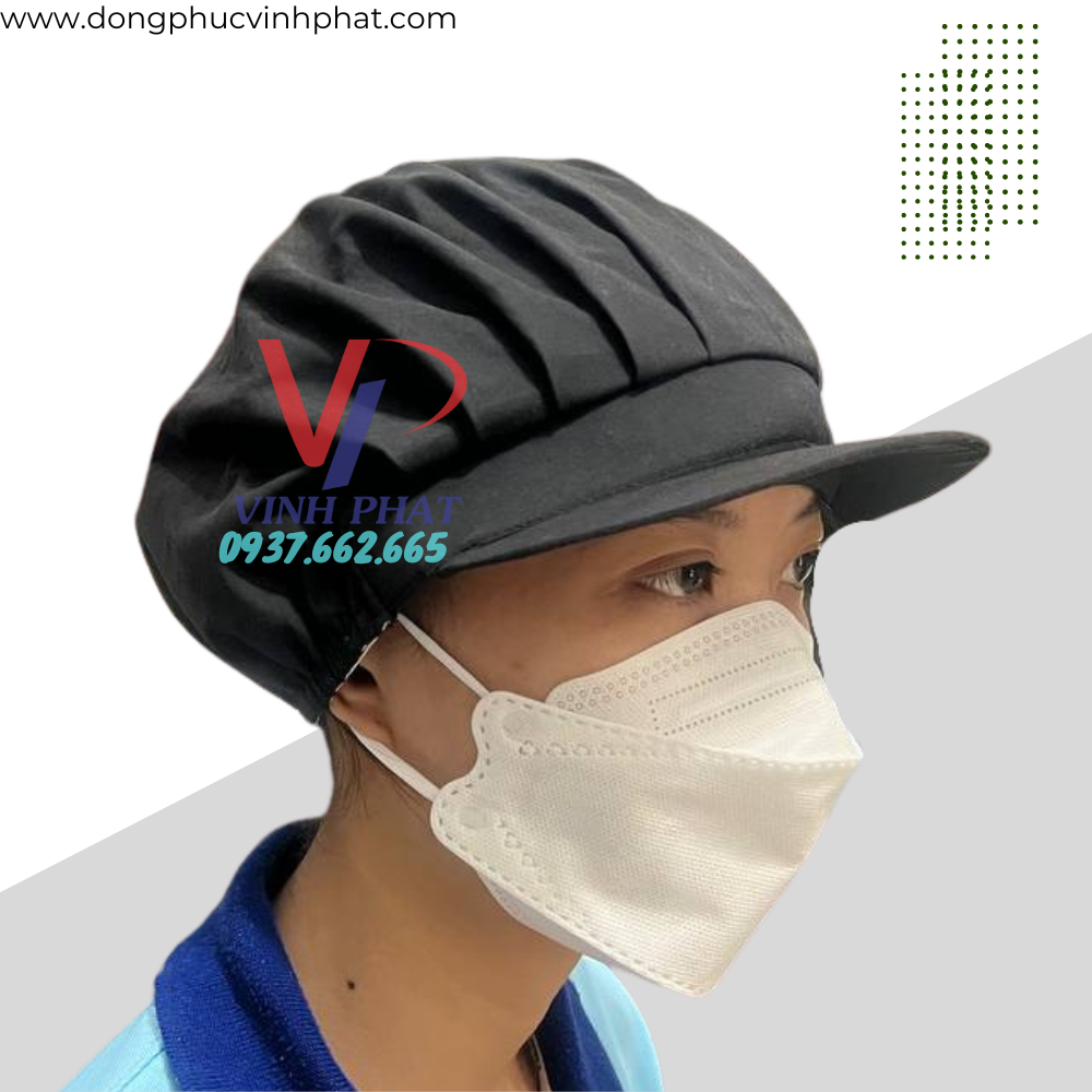 Mũ Nón Vải Màu Đen Trùm Tóc Công Nhân Thực Phẩm, Thủy Sản Form Ngắn Vải Đẹp Giá Rẻ  - Hình Thật