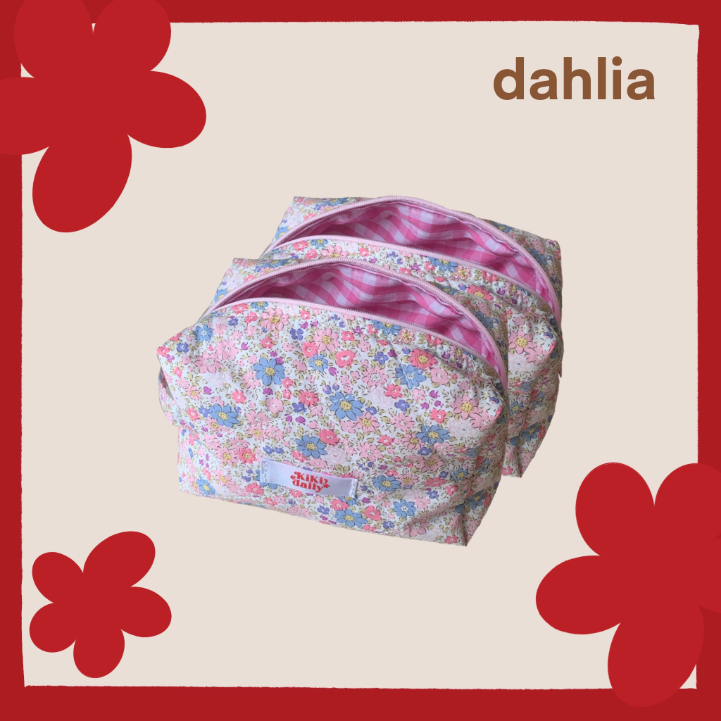 Dahlia Pouch - Túi vải chần bông Kikidaily mềm xốp, hoạ tiết phối màu dễ thương