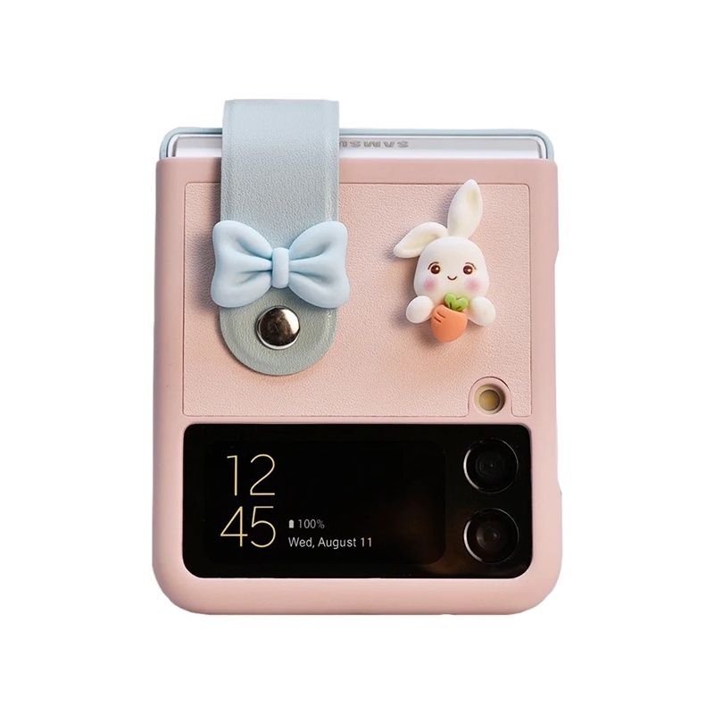 Ốp Z Flip 4 - Z Flip 3 - Z Flip3 - Flip4 5G chất da phối màu dễ thương kèm charm thỏ siêu cute và dây hạt