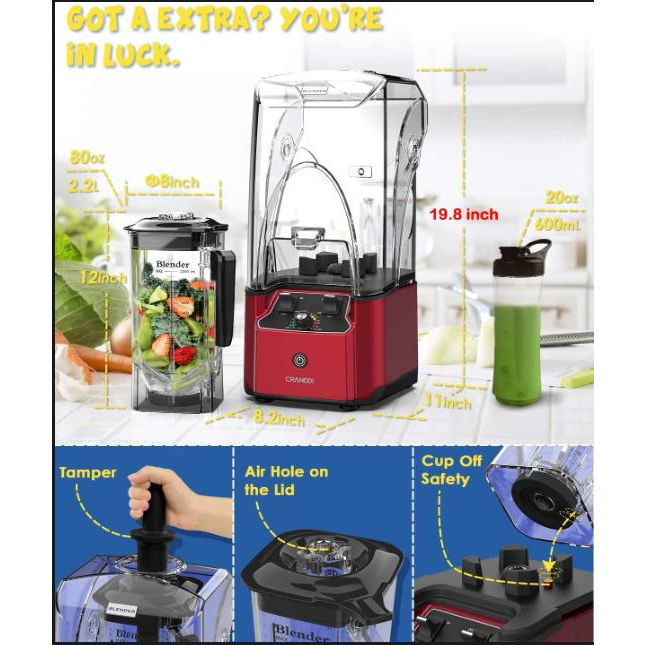 Máy xay sinh tố nhà hàng khách sạn chuyên nghiệp MỸ CRANDDI- K90 tốc độ cao 2200 watt có tấm chắn cách âm