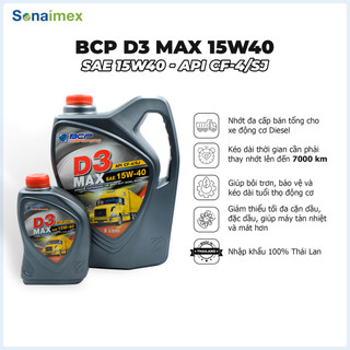Nhớt ô tô máy dầu, nhớt động cơ diesel 20w50/15w40 bcp d3 max cf4/cj nhập khẩu thái lan can 6l+1l