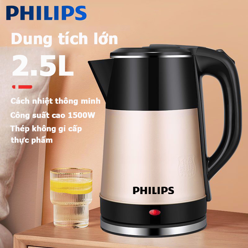 Ấm đun siêu tốc Philips, ấm đun nước điện，Bình đun nước siêu tốc 2.5L，Công suất cao 1500W - Cách nhiệt thông minh