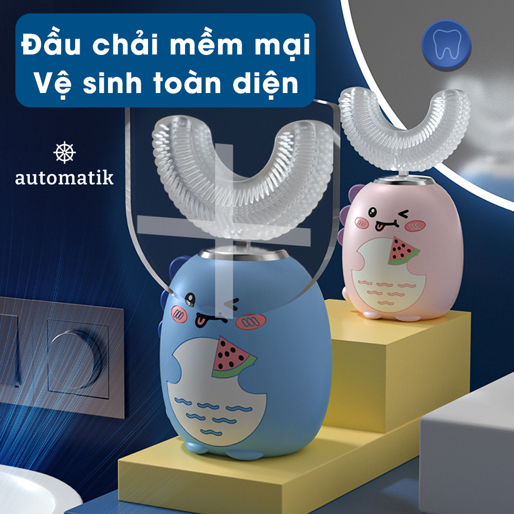 Bàn Chải Đánh Răng Điện Cho Bé, Bàn Chải Chữ U Silicon Mềm Mại Cho Trẻ Từ 2 - 12 Tuổi - Automatik