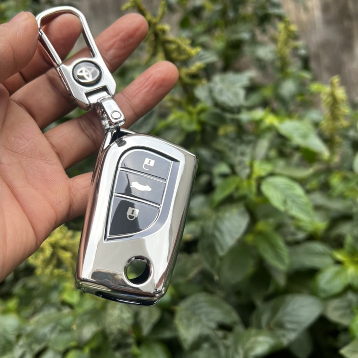 Bọc chìa khóa TPU Mạ Inox xe ô tô Toyota Innova, Fortuner, Corolla Altis 3 Nút chìa gấp