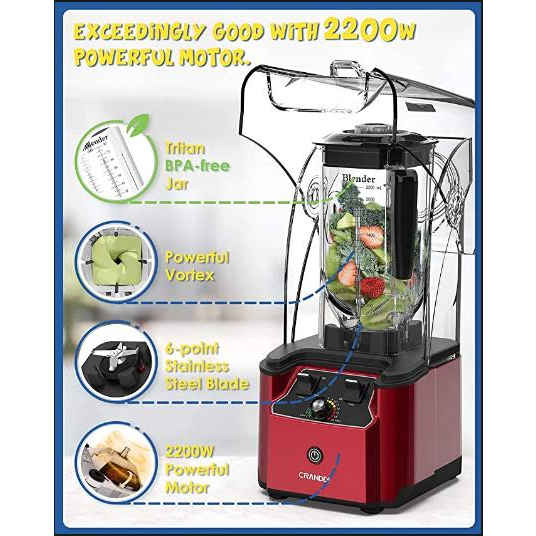 Máy xay sinh tố nhà hàng khách sạn chuyên nghiệp MỸ CRANDDI- K90 tốc độ cao 2200 watt có tấm chắn cách âm