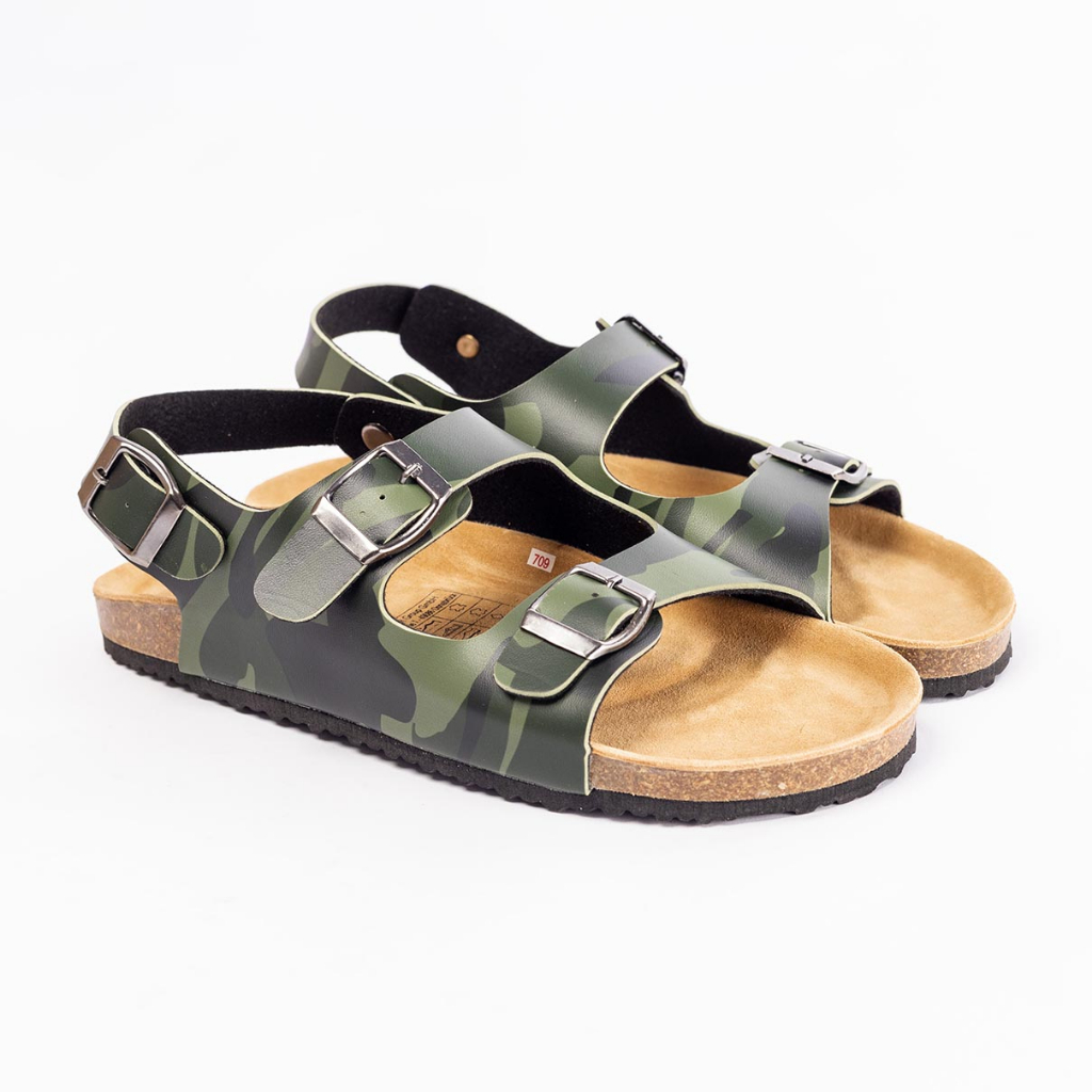 PU02- Dép sandal đế trấu BIRKEN Unisex quai hậu ngang da PU, đế trấu Bioline - Xuất khẩu châu Âu