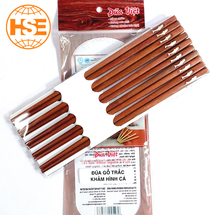Đũa gỗ trắc khảm đồng hình cá (10 đôi dài 24cm) đũa cao cấp gỗ quý không cong vênh không mốc - giadunggiare.vn