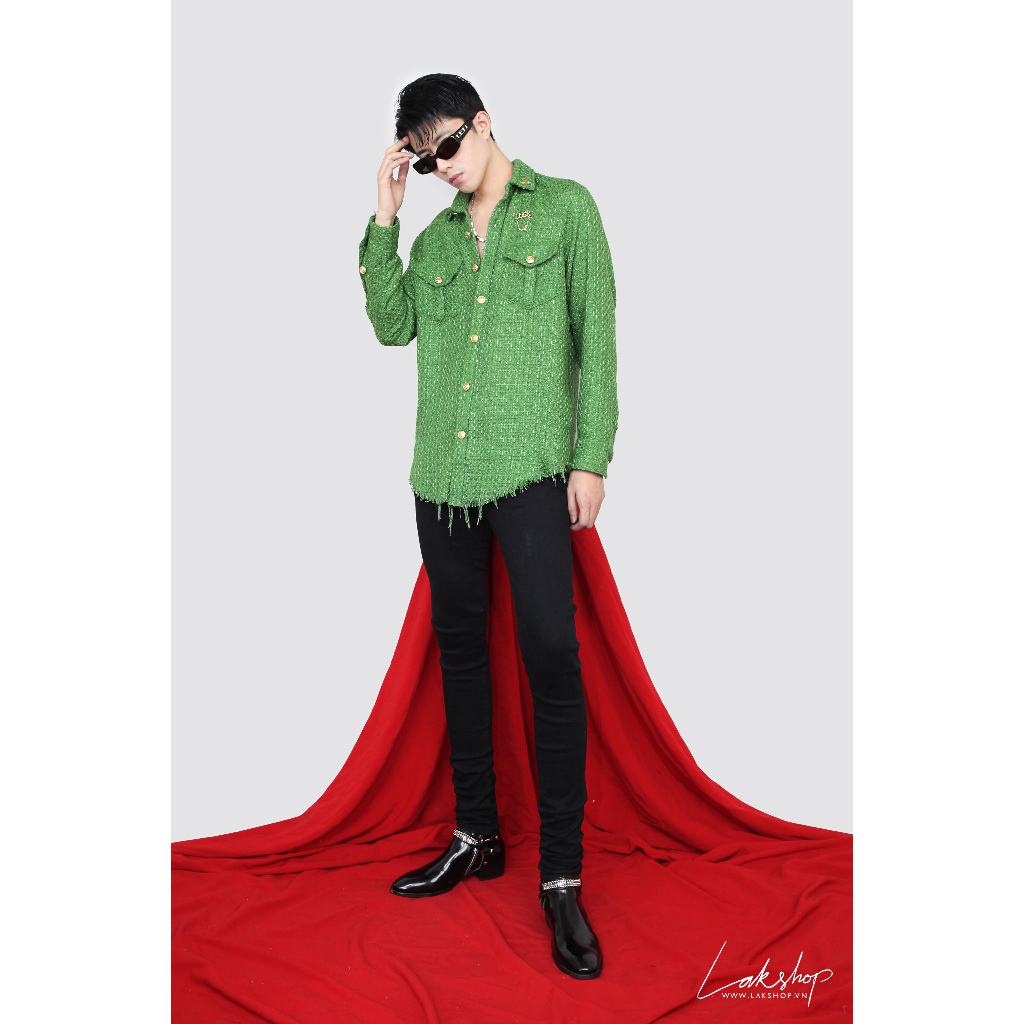 Áo Sơmi Dạ Lak Studios Luck Star Brooch Green Tweed Shirt