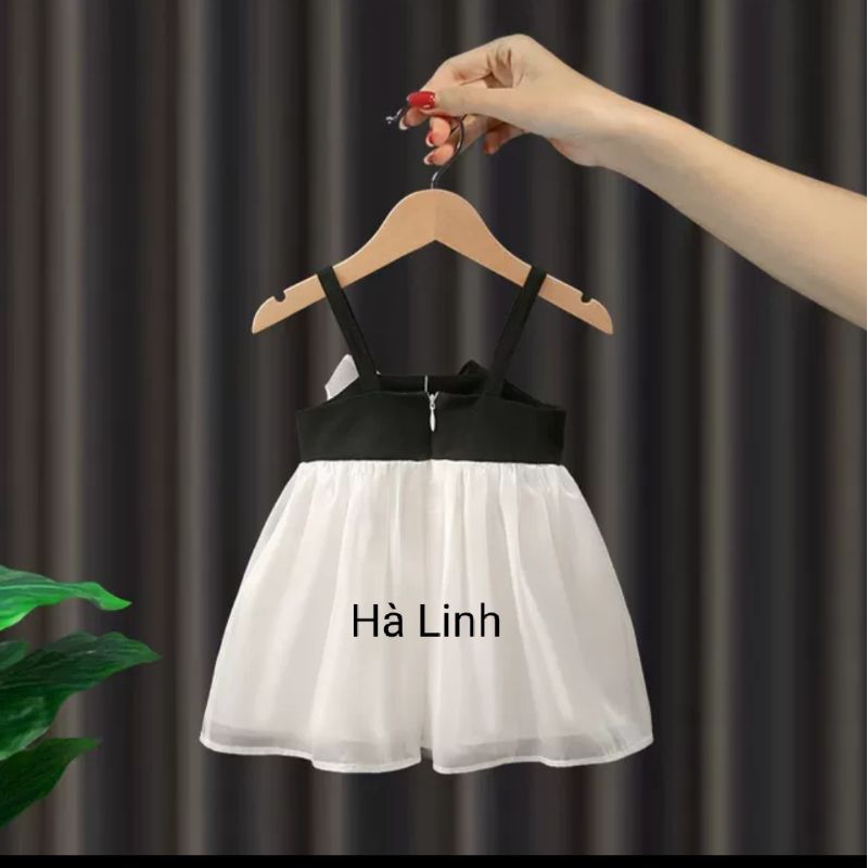Váy đầm công chúa, Váy dự tiệc, chụp ảnh 2 dây tơ đen trắng cho bé từ 6_30kg.