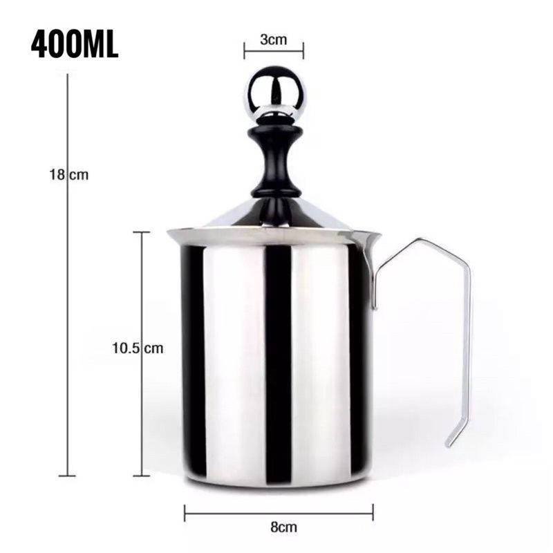 Ca đánh sữa nóng/lạnh làm latte, cappuccino, trà sữa 400ml dùng được với bếp từ.