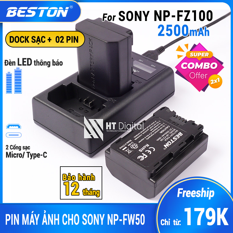 Dock sạc + 2 pin Sony NP-FZ100 Beston dùng cho máy ảnh SONY A7M3 A7RM3 A9  A7III, A7r III, A9