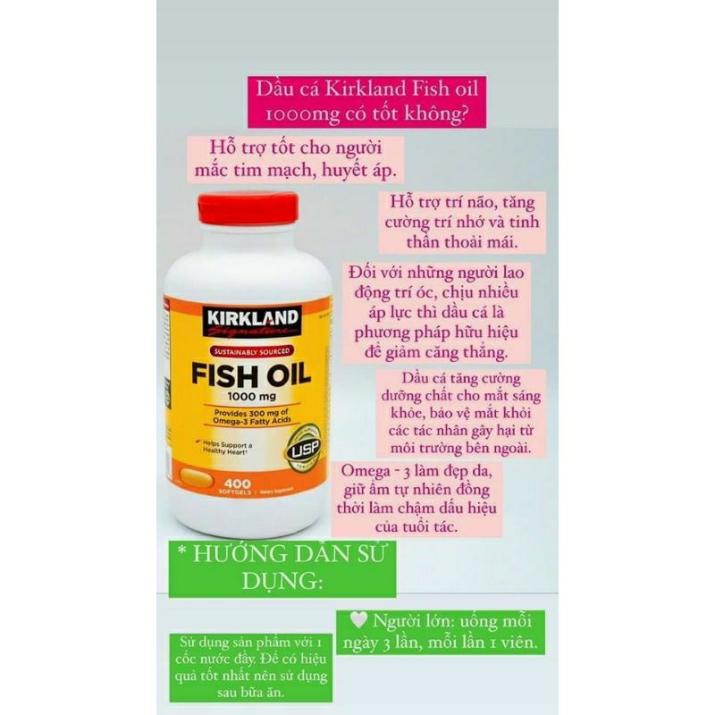 [Date2024] Viên uống  omega3 Fish Oil Kirkland 400 viên