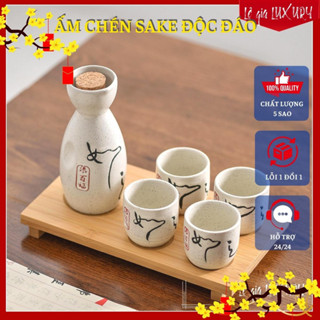 [ Yigan cao cấp] Bộ bình rượu TÊT gốm sứ phong cách Nhật Bản Cổ Điển, Bộ bình rượu Sake cao cấp- Họa tiết chữ Thư pháp