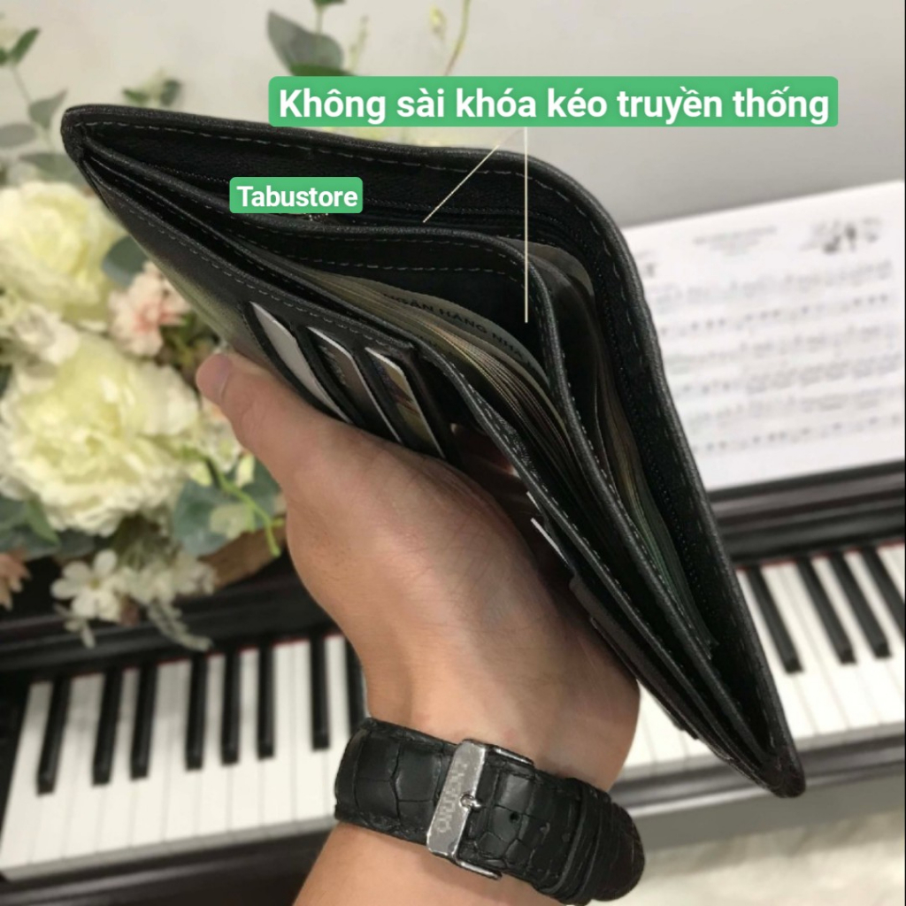 Ví Nam  Dáng Đứng  Da Bò Thật Đốt Không Cháy LT84  Có Khe Để Thẻ Nhớ, Ngăn Khóa Tiện Dụng