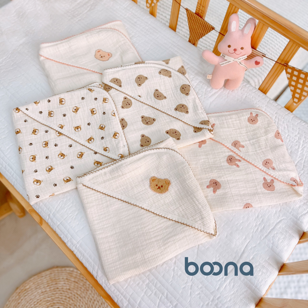 Khăn quấn ủ sơ sinh đa năng Boona, Molli, Mipbi vải sợi Muslin cao cấp làm khăn choàng tắm,ủ, ủm cho bé