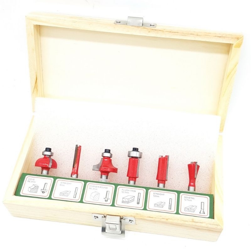 Bộ mũi phay gỗ 6 món cốt 6.35mm dùng cho máy phay cầm tay mini