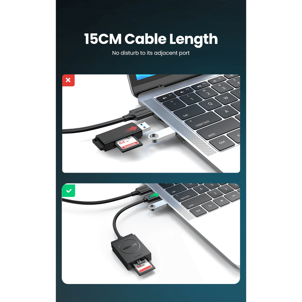 Đầu đọc thẻ SD TF chân cắm USB 3.0 UGREEN CR127 Truyền tải dữ liệu nhanh chóng | Kết nối OTG Bảo Hành 18 Tháng 1 Đổi 1