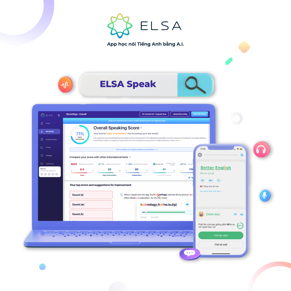 Gói học Speech Analyzer thời hạn 3 tháng từ ELSA SPEAK - Công cụ luyện nói tiếng Anh toàn diện