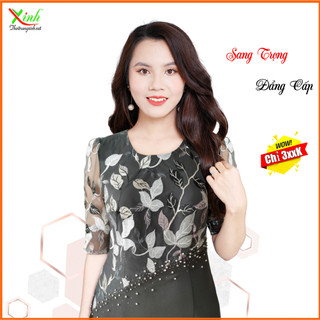 Đầm Suông Xám Đen Phối Ren Sang Trọng DL827