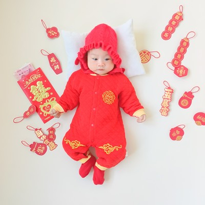 Body trần bông sắc đỏ diện Tết KÈM MŨ LEN  VÀ TẤT cho bé