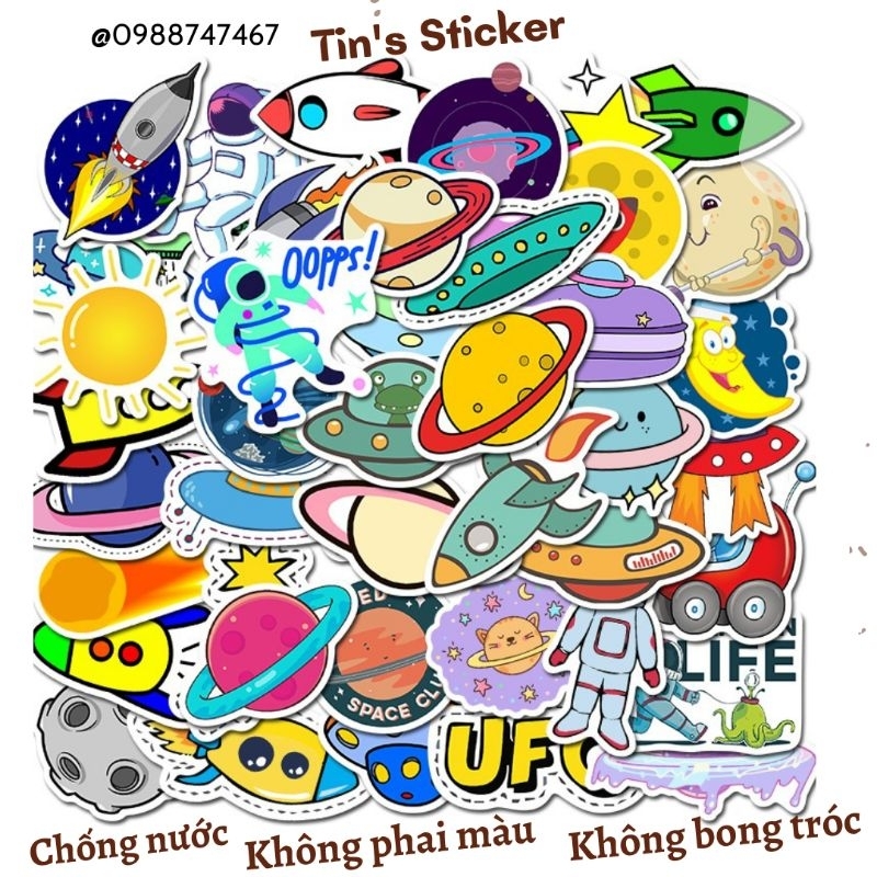 Set combo 50 miếng dán sticker hành tinh vũ trụ dán nón mũ bảo hiểm laptop vali sổ tay đàn guitar điện thoại tủ lạnh