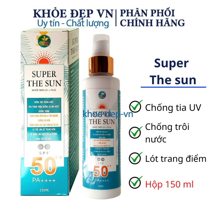 Kem chống nắng super the sun white skin giúp chống nắng , chống trôi trong nước, dưỡng ẩm da – hộp 150ml