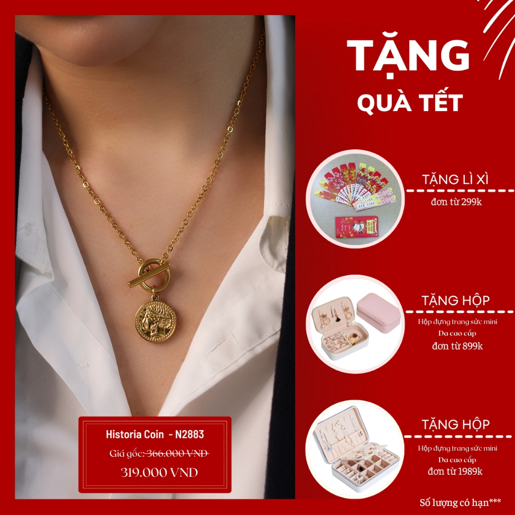 Dây chuyền nữ mặt tròn khắc hình Historia, Titanium mạ vàng 18k - N2883