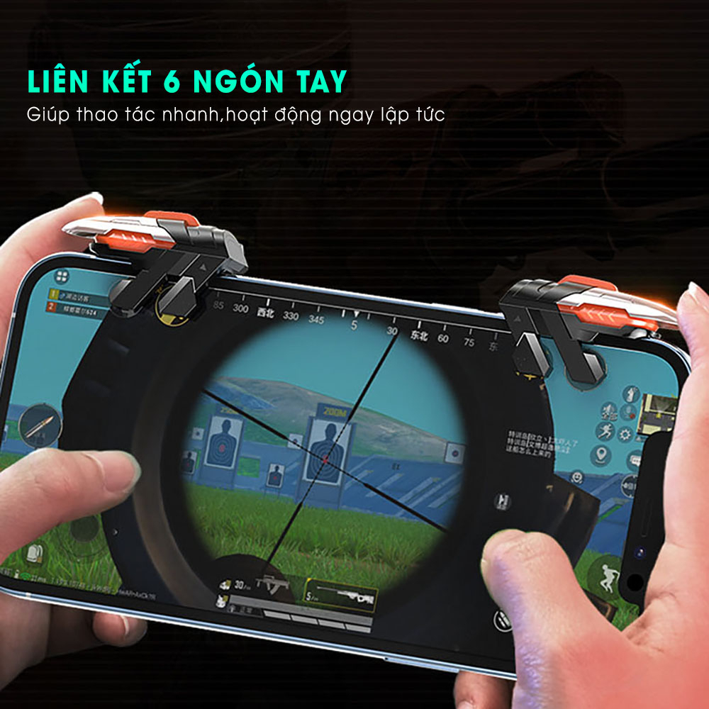 Tay cầm nút bắn chơi game ff pubg SIDOTECH AK06 gaming giúp thao tác 6 ngón ghìm tâm dễ dàng cho điện thoại