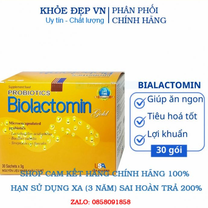 Men tiêu hóa vi sinh đường ruột Biolactomin Gold cân bằng hệ vi sinh, hỗ trợ rối loạn tiêu hóa, giúp ăn ngon – Hộp 30 gó