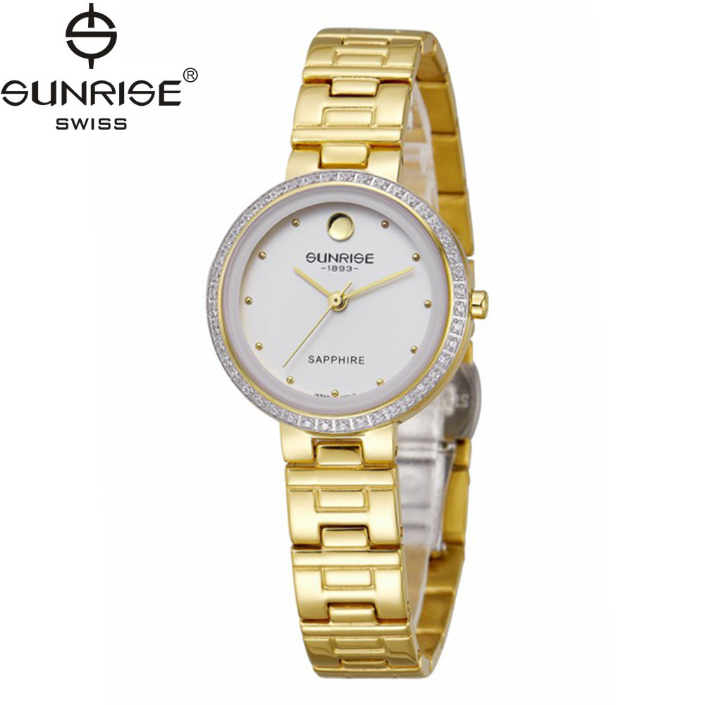 Đồng hồ nữ dây kim loại mặt kính chống xước sapphire Sunrise 9949AA SL9949DLK trắng