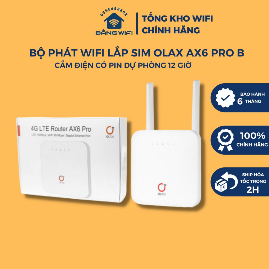 Bộ Phát Wifi Bằng Sim Cắm điện Olax Ax6 Pro B (Có pin dự phòng 15 giờ)