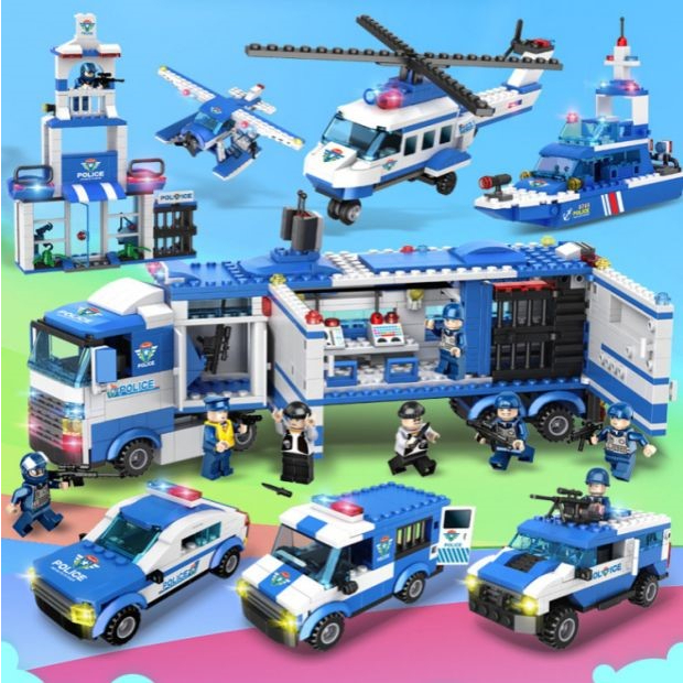 Đồ chơi lắp ghép xe ô tô cảnh sát swat 1122 chi tiết 8in1 mô hình trụ sở police city máy bay trực thăng cho bé lắp ráp