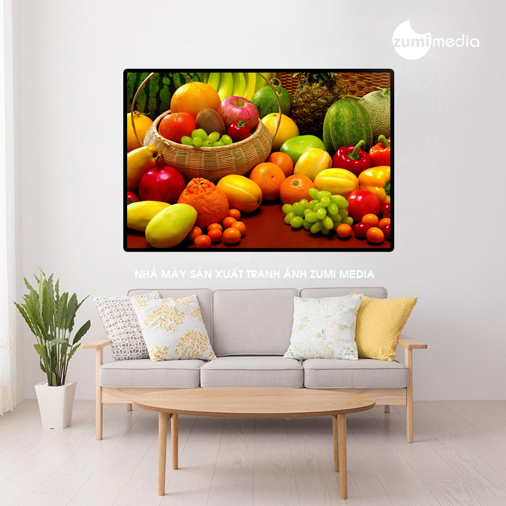 Tranh hoa quả trang trí nhà bếp, gỗ lụa 90x60