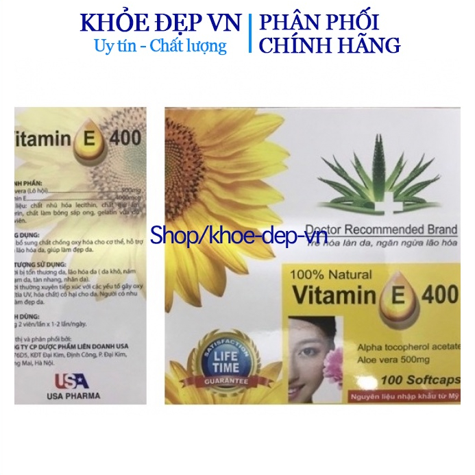 Viên uống đẹp da Vitamin E Vàng USA 4000mcg, Aloe vera 500mg - Hộp 100 viên
