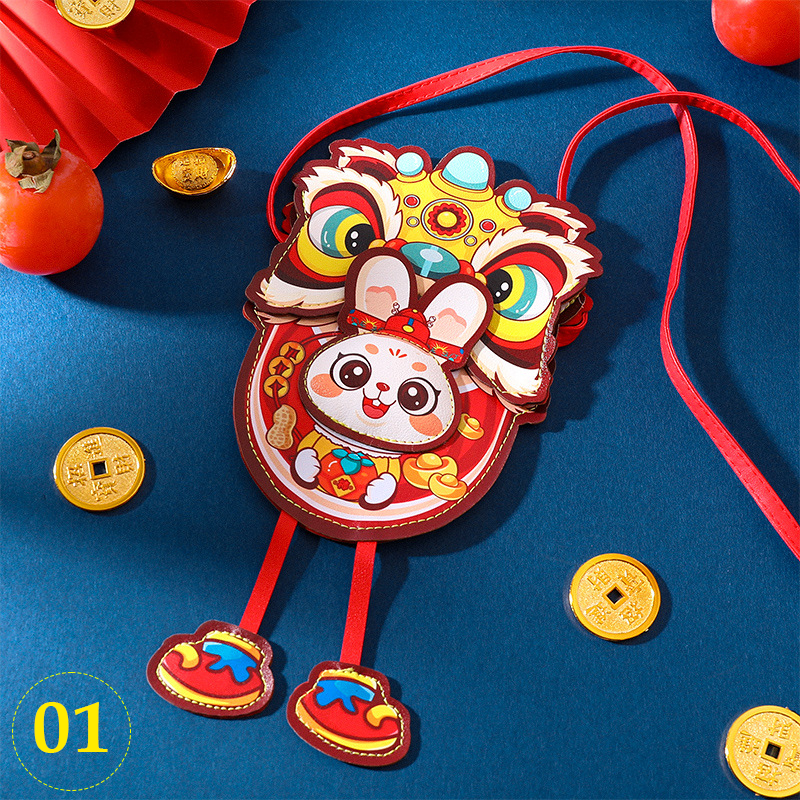 🍀Bao Lì Xì Bằng Da Màu Đỏ Có Dây Đeo