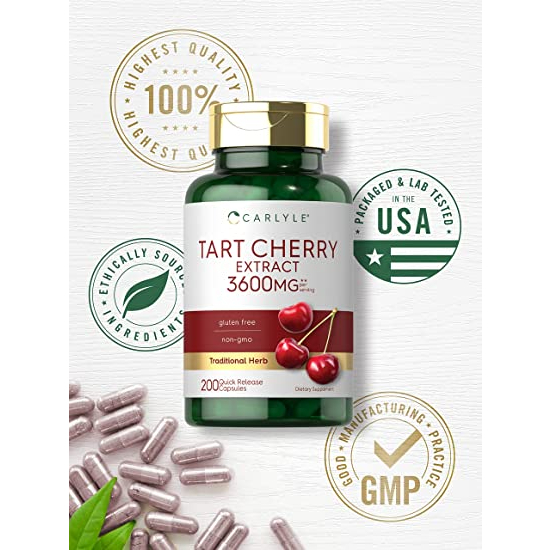Carlyle Tart Cherry Extract 3600mg - Viên uống hỗ trợ gout, giảm đau cơ, khớp và chống oxy hóa 200 viên