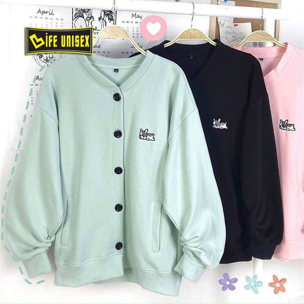 Áo khoác cardigan nỉ THÊU CHÓ Cute Dành cho nam/nữ và cặp đôi, Áo khoác cardigan nỉ phong cách Unisex - Life Unisex