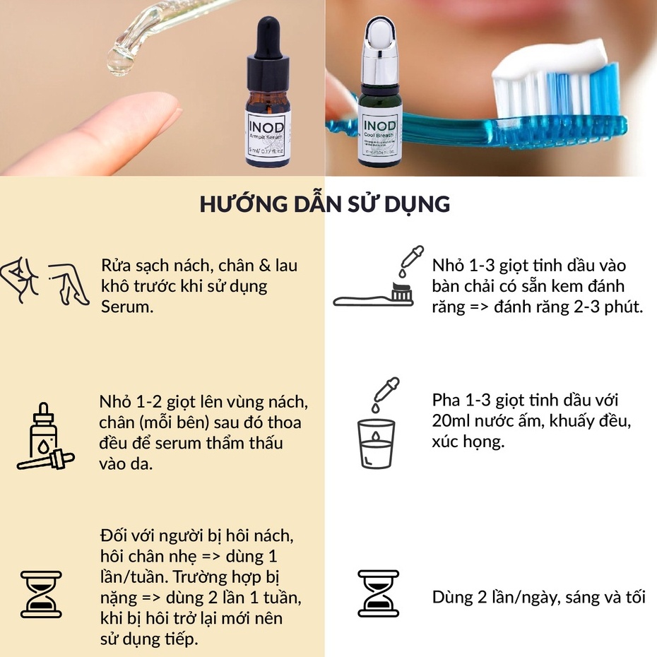 Combo 2 chai serum hôi nách, hôi chân, hôi miệng INOD Huyền Phi