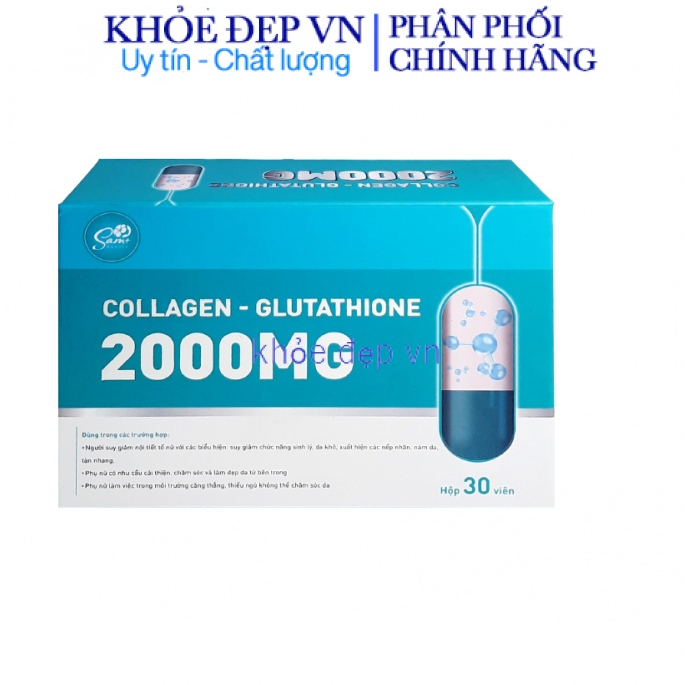 Viên uống đẹp da Glutathione Collagen 2000mg giúp sáng mịn da , chống lão hóa , tăng sức đề kháng – Hộp 30 viên