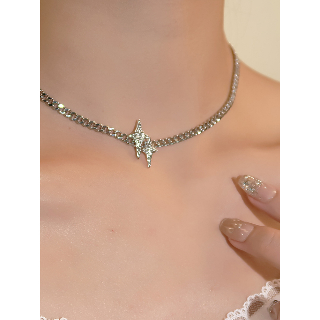(0952) Vòng Cổ Chocker Dây Xích Mặt Nham Thạch Cá Tính