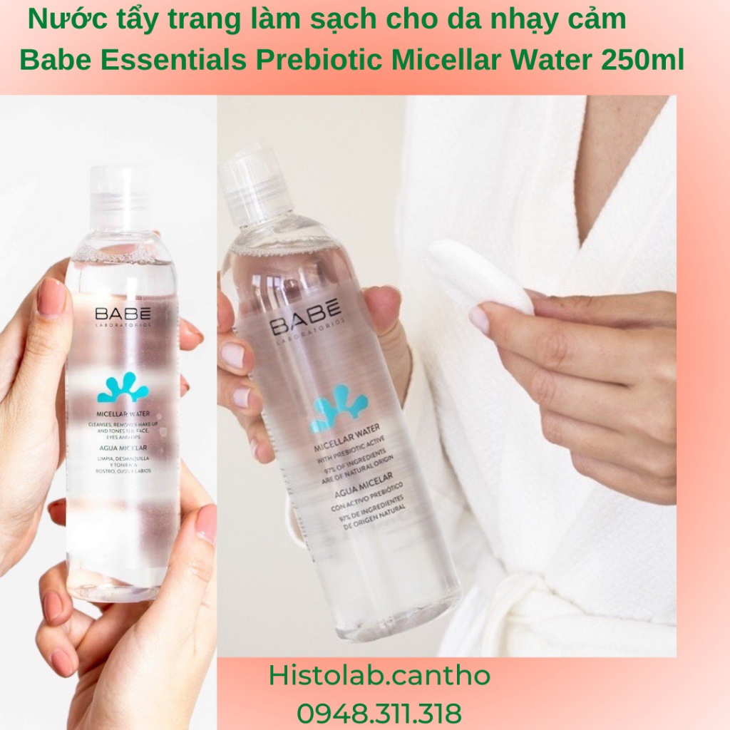 Nước tẩy trang làm sạch cho da nhạy cảm Babe Essentials Prebiotic Micellar Water 250ml