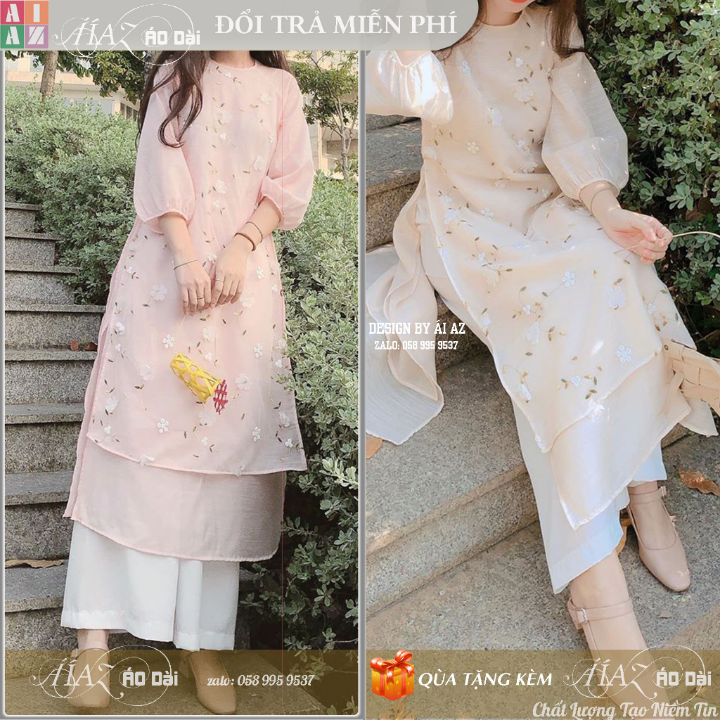 Áo Dài 4 Tà Cổ Tròn Hoa Nhí RC01