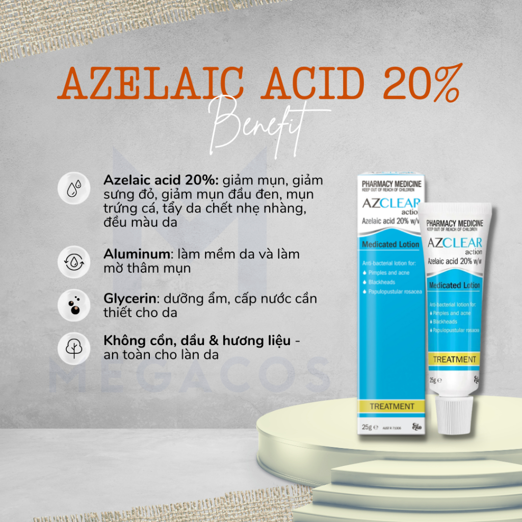 Kem bôi đa năng AZCLEAR giảm mụn mờ thâm 20% Azelaic acid 25ml