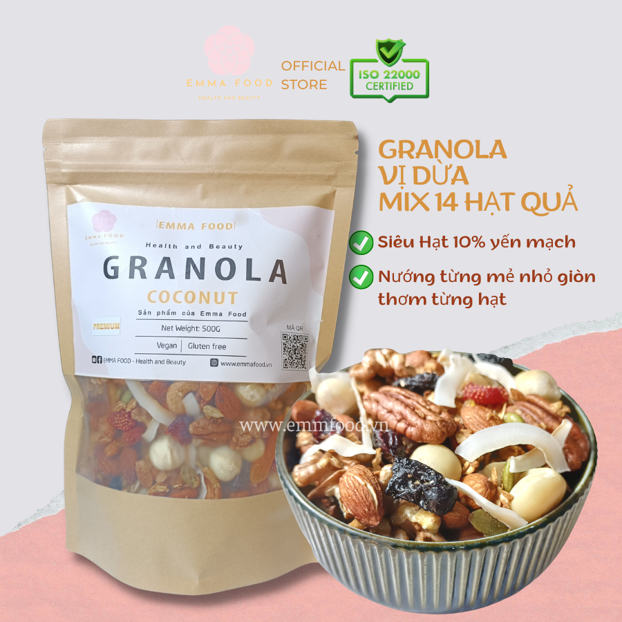 250G Granola Coconut Siêu Hạt EMMA FOOD Ngũ Cốc Dinh Dưỡng Ăn sáng, ăn phụ lành mạnh