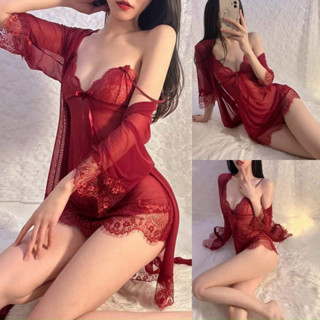 [CHE TÊN + Tặng Quần Lọt Khe] Set Váy ngủ ren 2 dây + Áo choàng đẹp Sexy gợi cảm xuyên thấu quyến rũ cao cấp