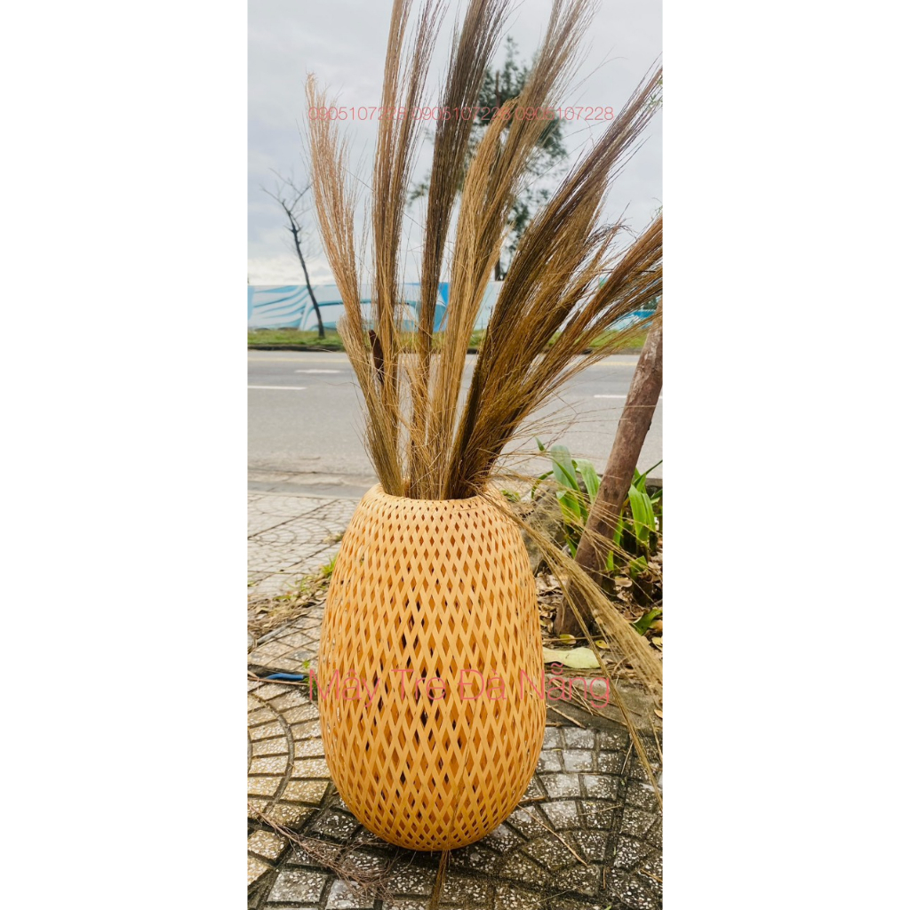 Bình Cắm Lau Bằng Tre Tự Nhiên Đan 2 Lớp Dùng Để Chụp Hình, Trang Trí Cửa Hàng, Quán ......